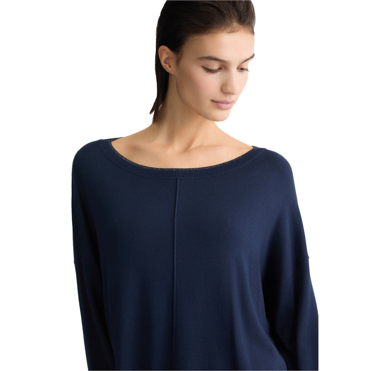 Maglia Blu in lurex con scollo a barca