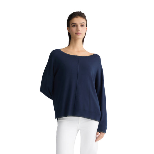 Maglia Blu in lurex con scollo a barca