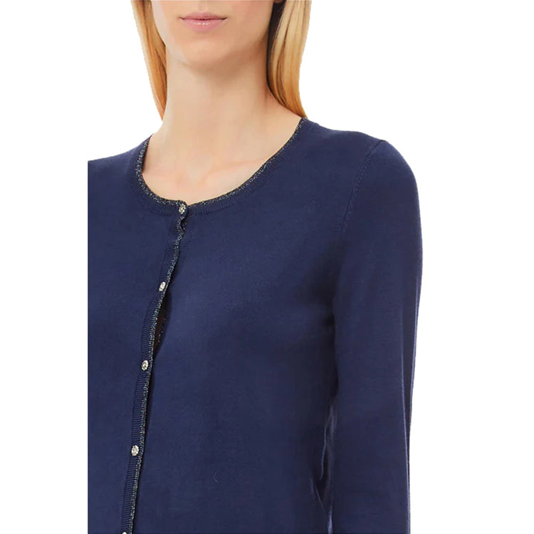 Dettaglio ravvicinato Cardigan Donna con bordi in lurex