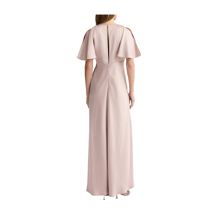 Abito lungo Donna in raso Rosa modella retro