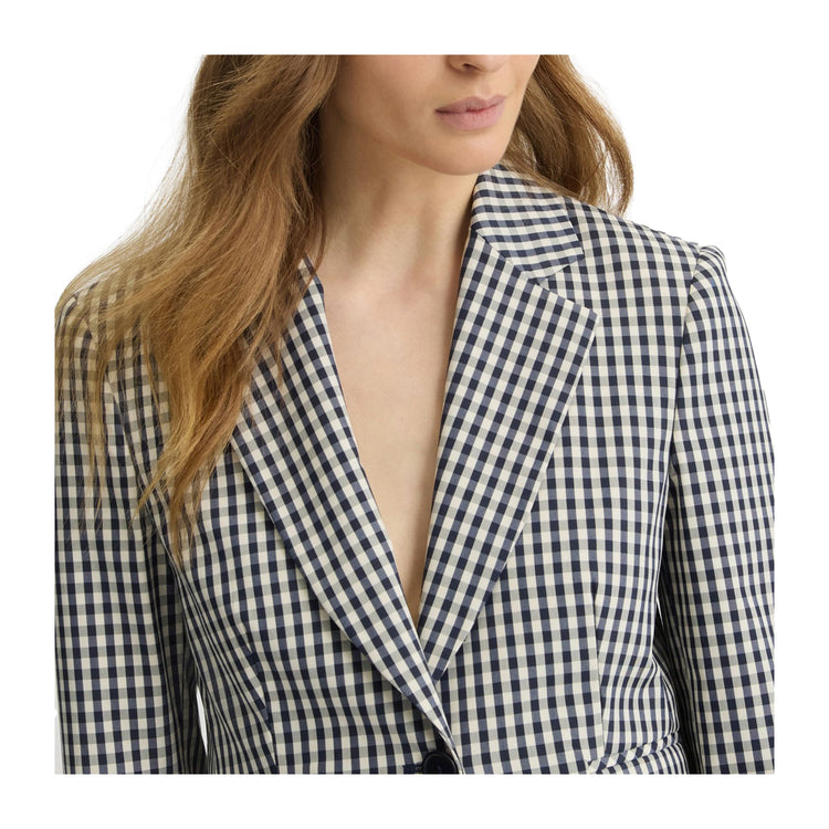 Blazer Donna slim motivo check modella frontale ravvicinata