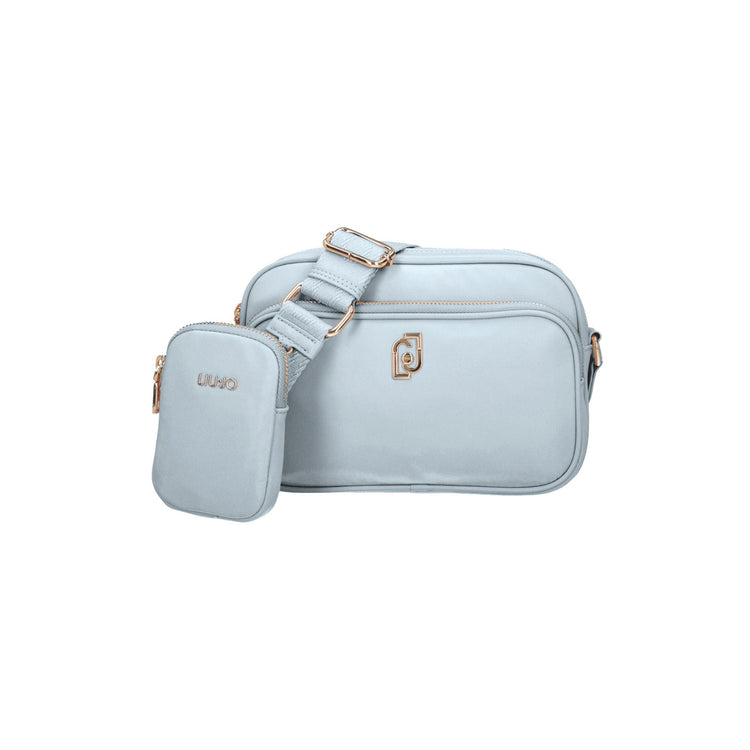 Borsa a tracolla Donna, in nylon celeste, con chiusura zip