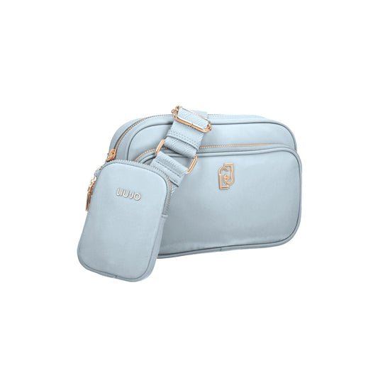 Borsa a tracolla Donna, in nylon celeste, con chiusura zip