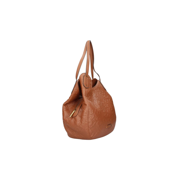 Women's bag with leather inserts and all-over logo