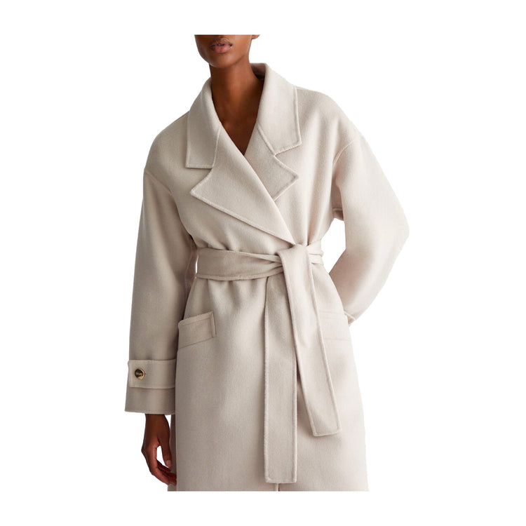 Manteau femme en laine mélangée avec ceinture Beige