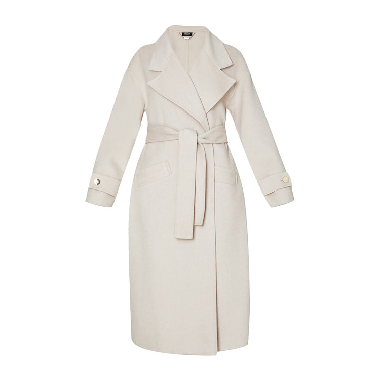 Manteau femme en laine mélangée avec ceinture Beige