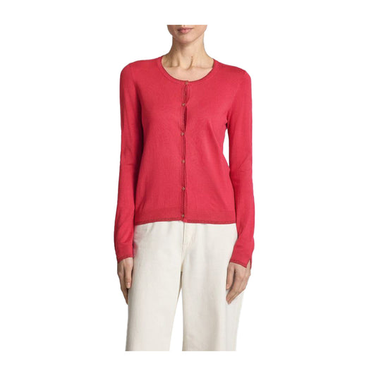 Cardigan Donna girocollo dettagli lurex modella frontale