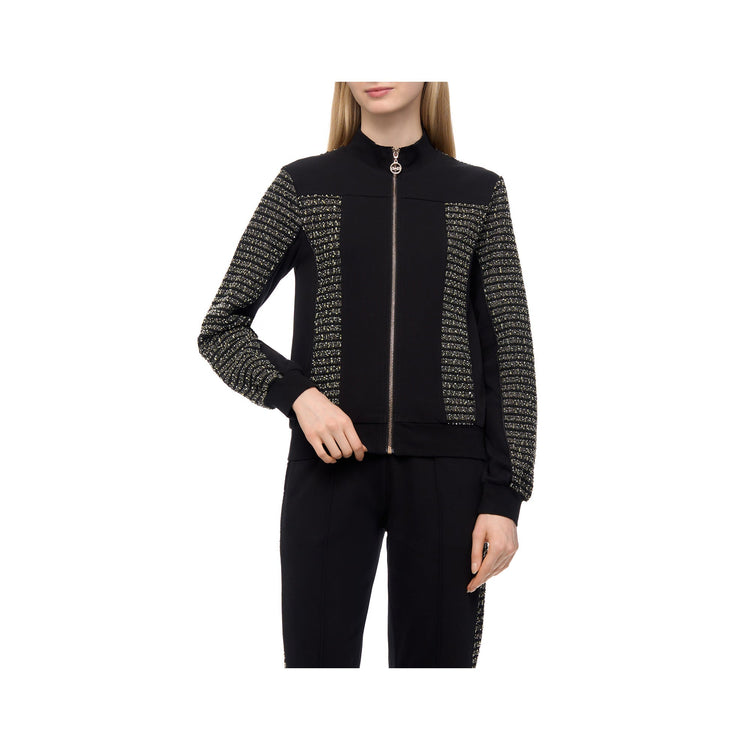 Sweat femme avec empiècements lurex avec zip