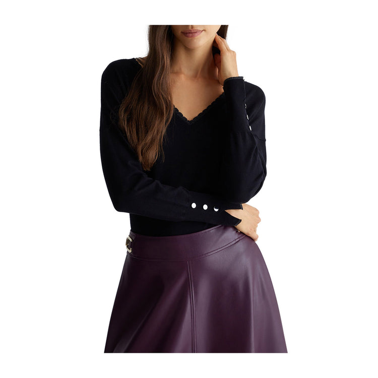 Pull femme vert avec empiècements lurex