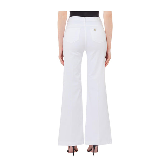 Pantalone Donna bianco, con gamba ampia e bottoni con perle