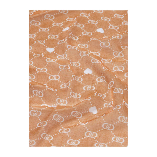 Pashmina Donna beige, con motivo logo all over e bordo a contrasto