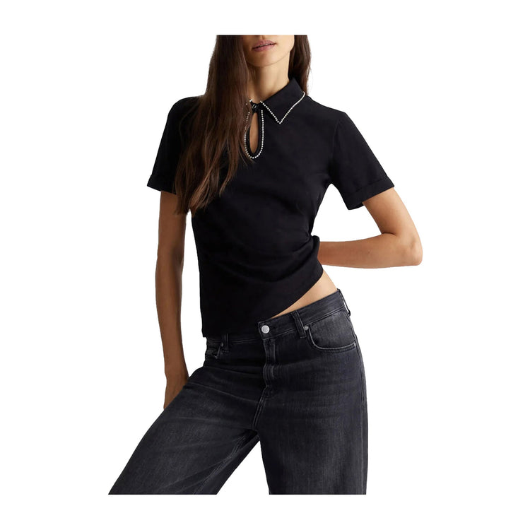 Black Women's Polo with Rhinestones