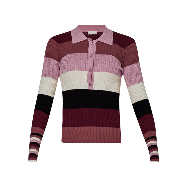 Pull femme rayé à col polo
