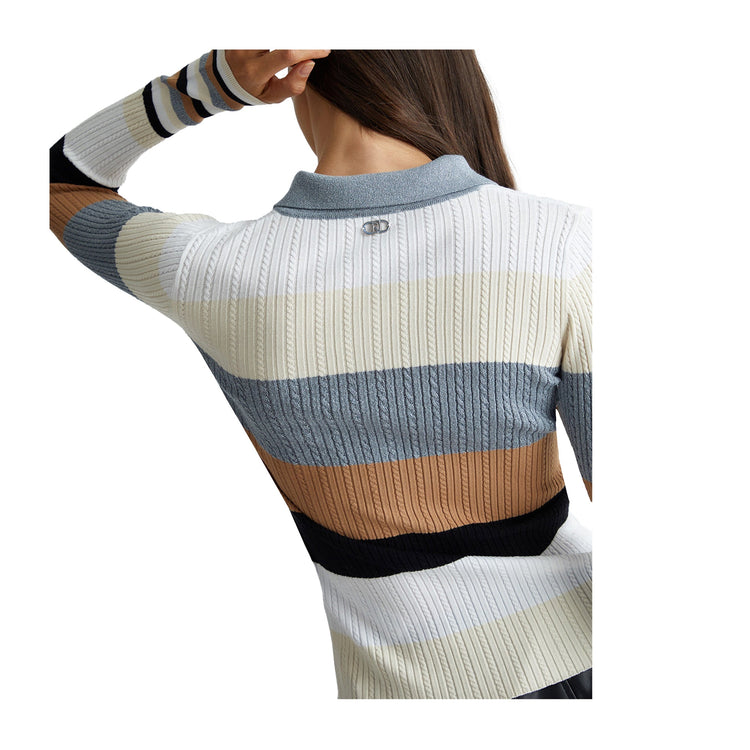 Pull femme rayé à col polo