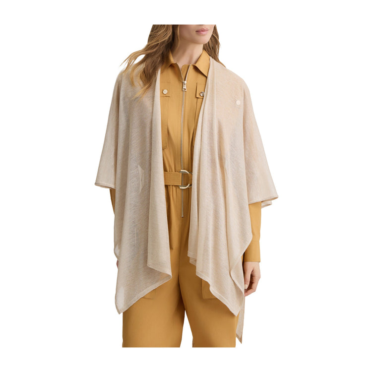 Poncho Donna in maglia maniche 3/4 Beige modella frontale
