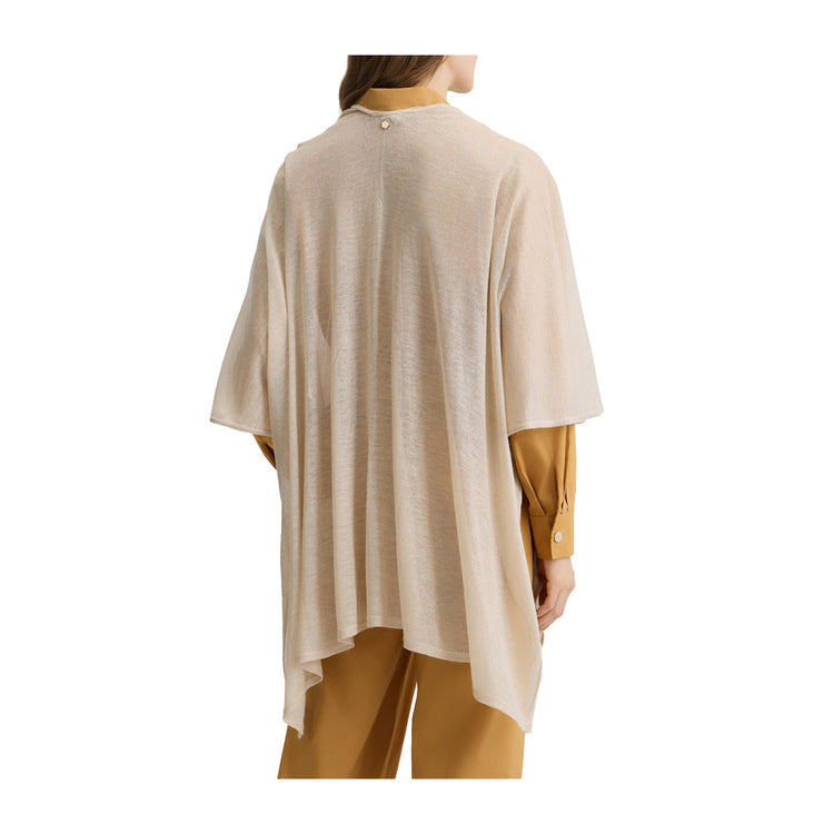 Poncho Donna in maglia maniche 3/4 Beige modella retro
