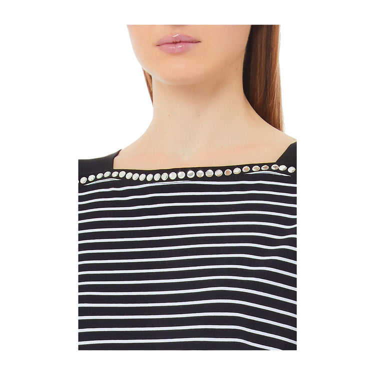 T-shirt Donna con motivo a righe e strass decorativi