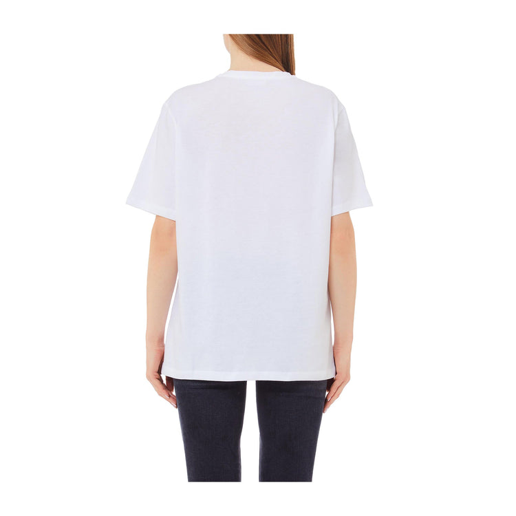 T-shirt Donna bianca, con stampa a cuore blu e maniche corte