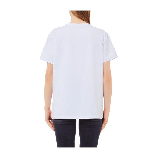 T-shirt Bianca da Donna con stampa e strass modella retro