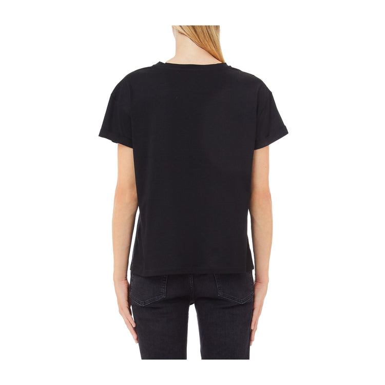 T-shirt Donna con finto taschino strass e scollatura girocollo