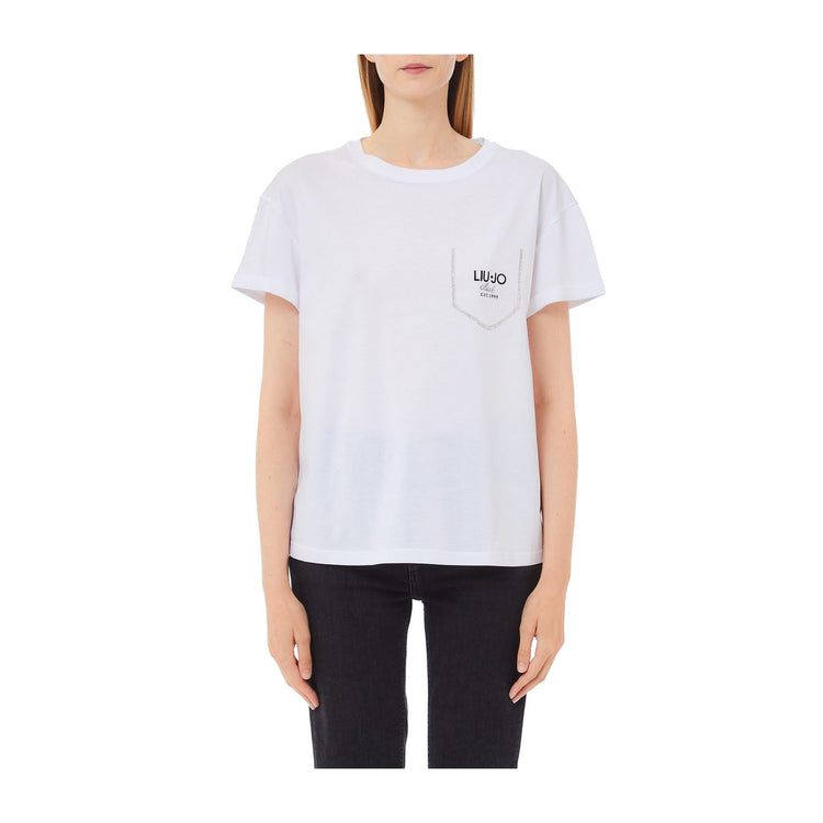 Women's White T-Shirt with Fake Pocket