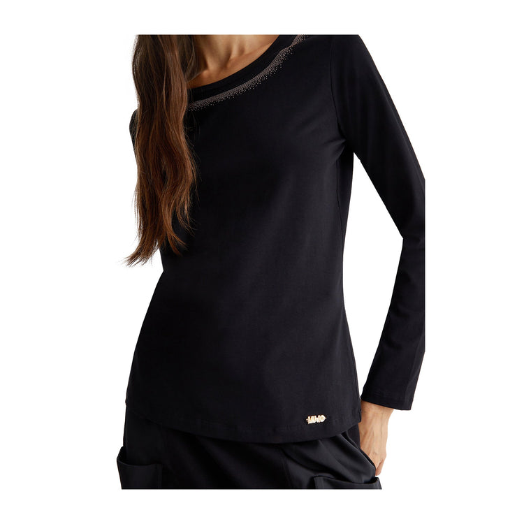 Women's Crew Neck T-Shirt with Rhinestones
