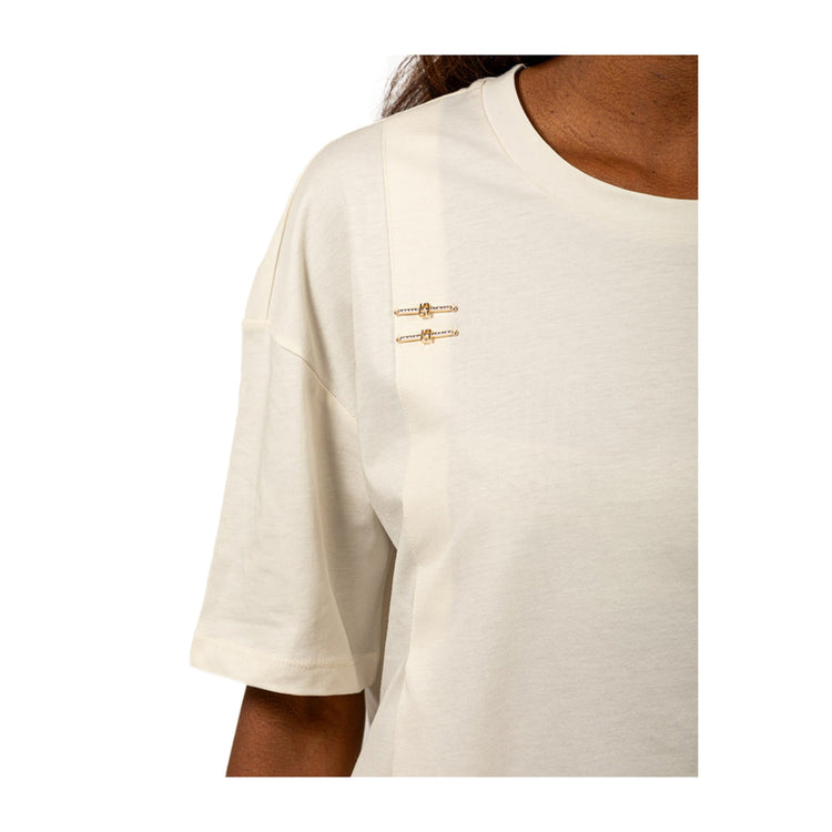 T-shirt Donna over bianca con applicazione dettaglio ravvicinato dell'applicazione