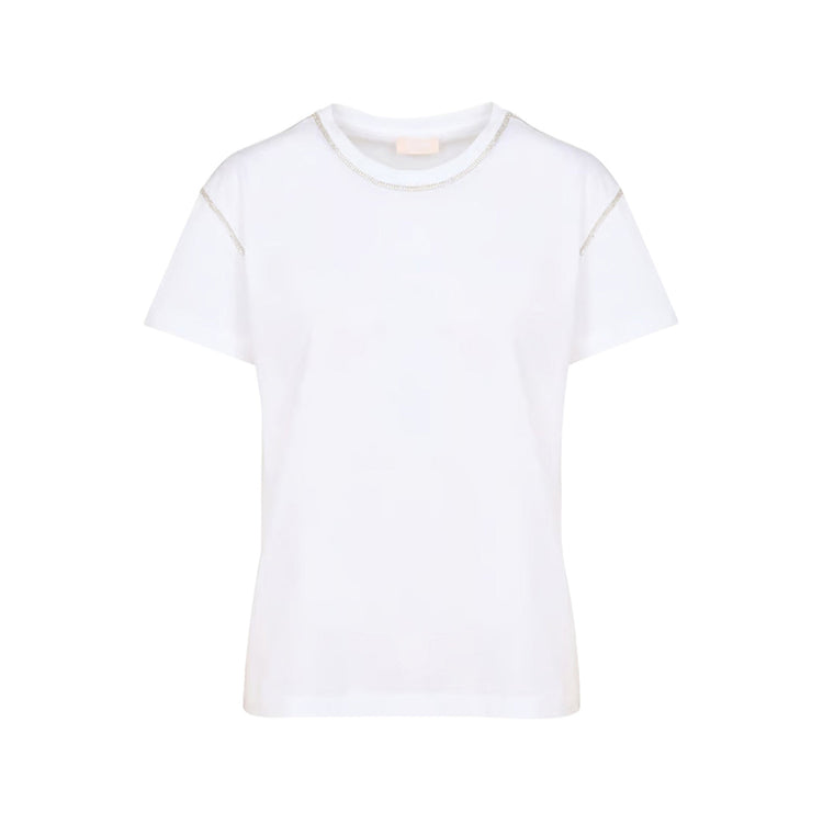 T-shirt Donna con una scollatura girocollo rifinita con strass