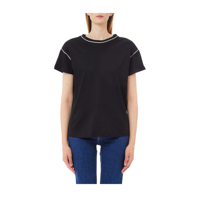 T-shirt Donna nera, in cotone, a mezza manica con strass