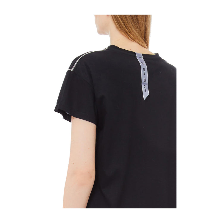 T-shirt Donna nera, in cotone, a mezza manica con strass