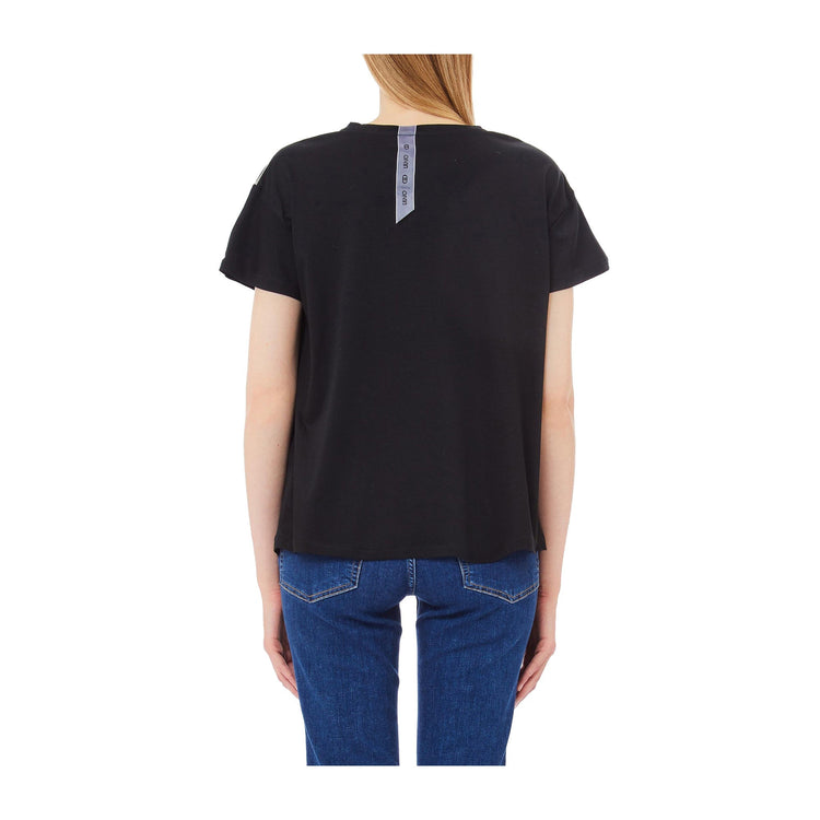 T-shirt Donna nera, in cotone, a mezza manica con strass