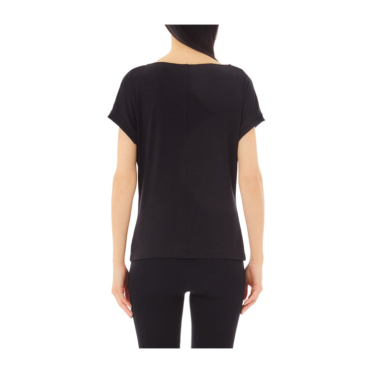 T-shirt Donna scollo con dettaglio gioiello modella retro