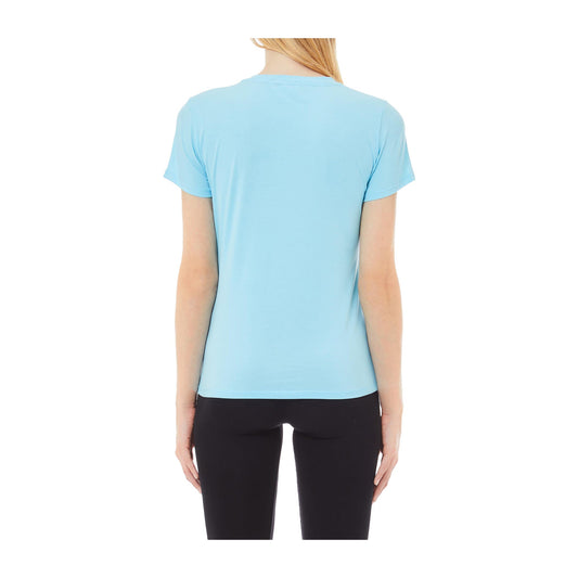 T-shirt Donna slim con logo strass Azzurro modella retro