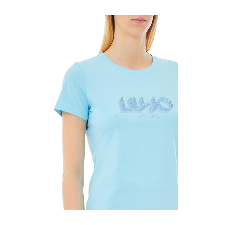 T-shirt Donna slim con logo strass Azzurro dettaglio