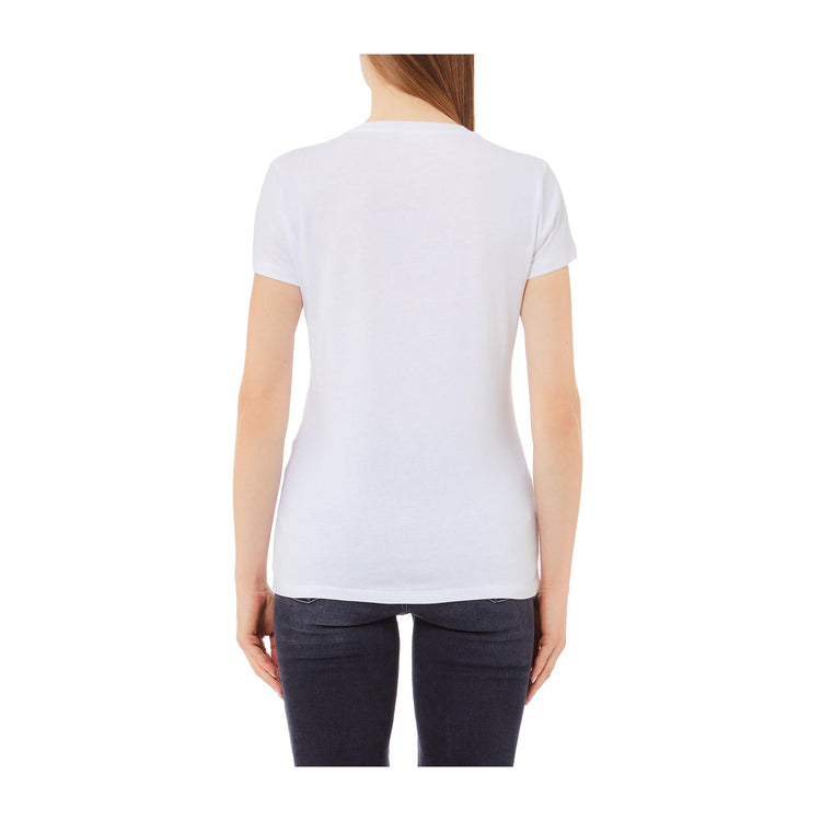 T-shirt Donna a tinta unita, con logo multicolore e girocolllo