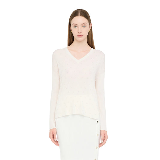 Maglia Donna con perle ricamate davanti modella frontale