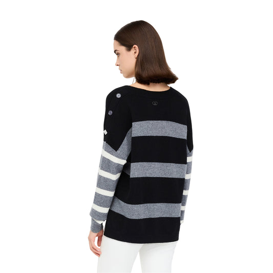 Maglia Donna in lana con fantasia a righe modella retro