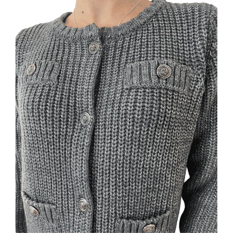 Cardigan Donna con bottoni gioiello Grigio dettalio