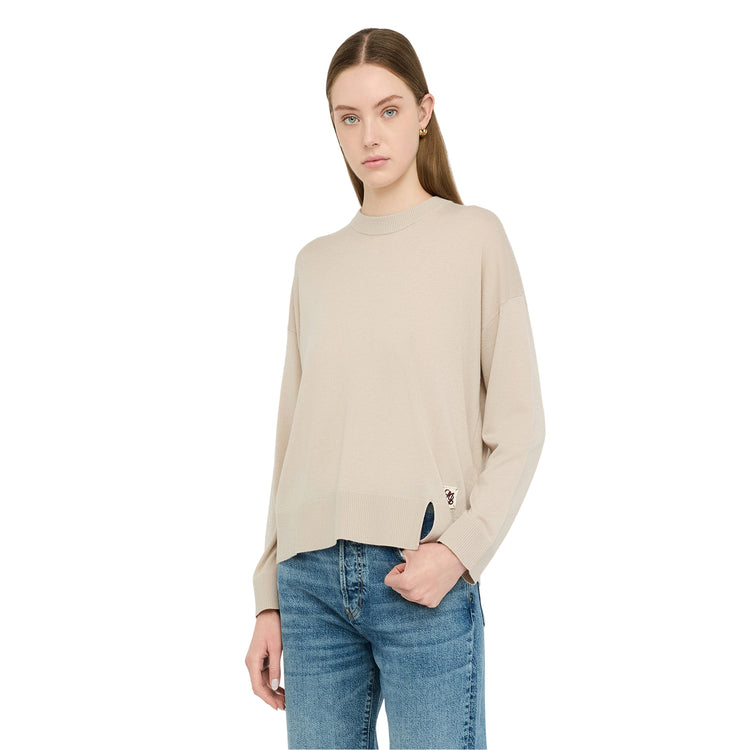 Maglia Donna con patch logata Beige modella frontale