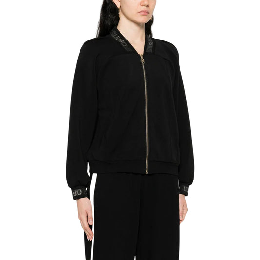 Felpa Donna con colletto bomber e zip Nero modella frontale