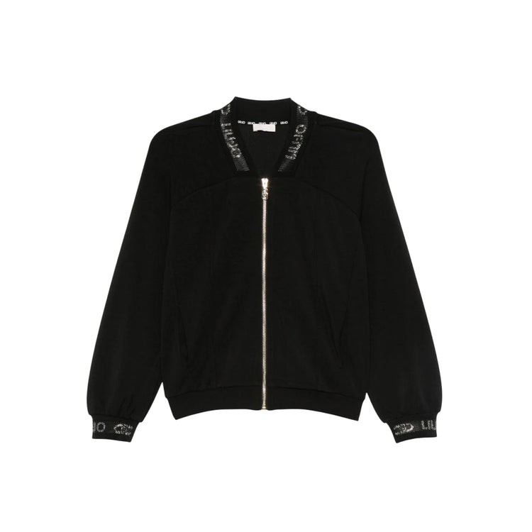 Felpa Donna con colletto bomber e zip Nero