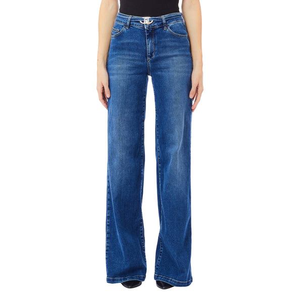 Jeans Donna con cintura sur ton Blu modella frontale