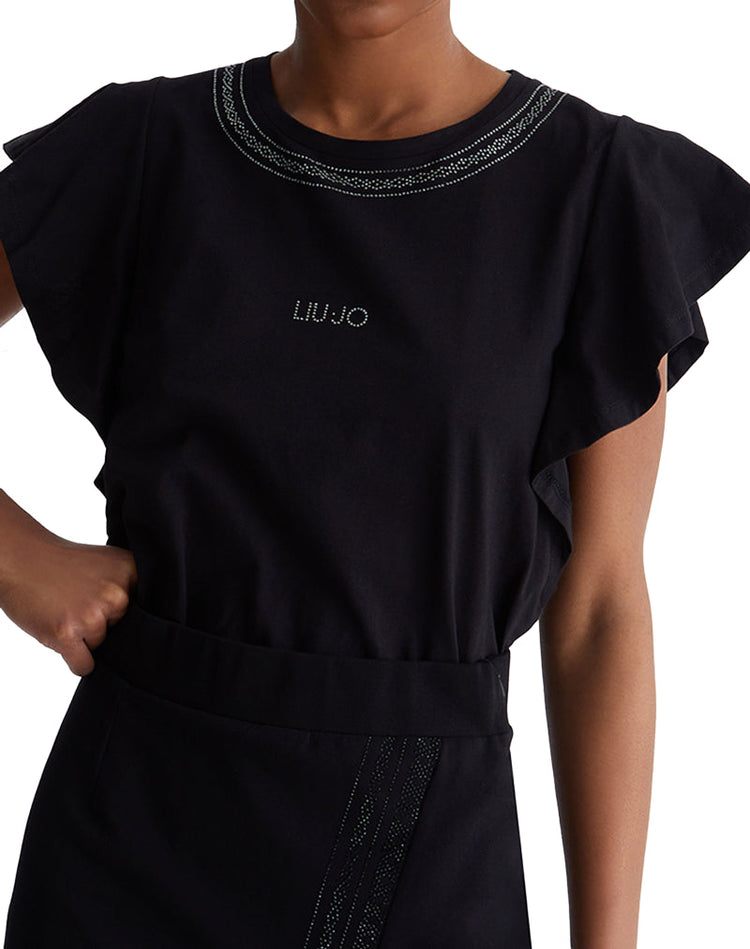 Eco-sustainable T-shirt with rhinestones - Black