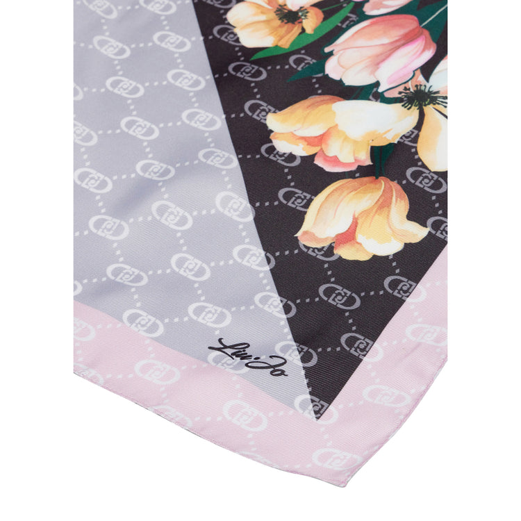 Foulard Donna Nero con angolo floreale dettaglio