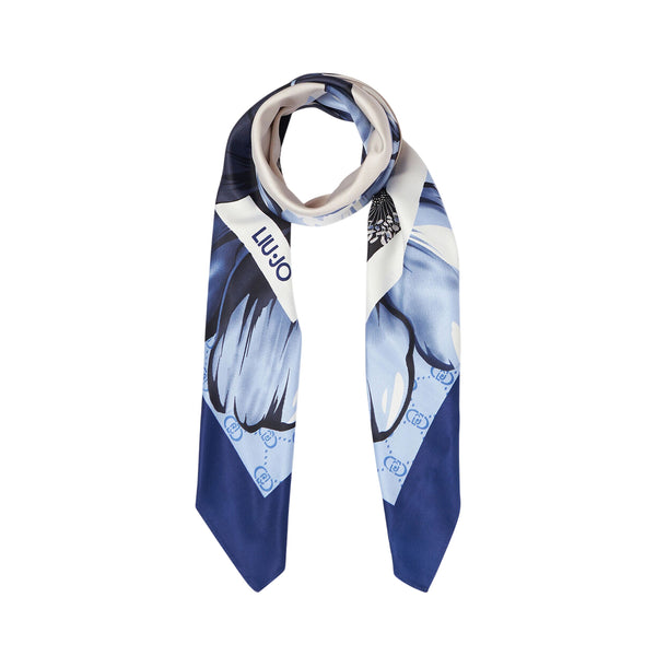 Foulard Donna in tessuto blu a fiori