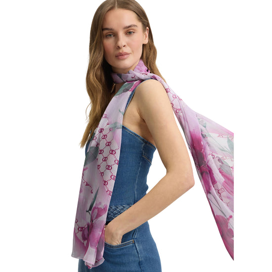 Stola Donna con stampa floreale viola su modella