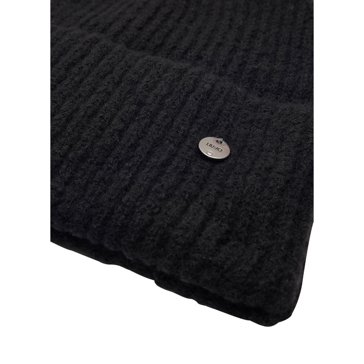 Berretto Donna beanie in maglia Nero dettaglio