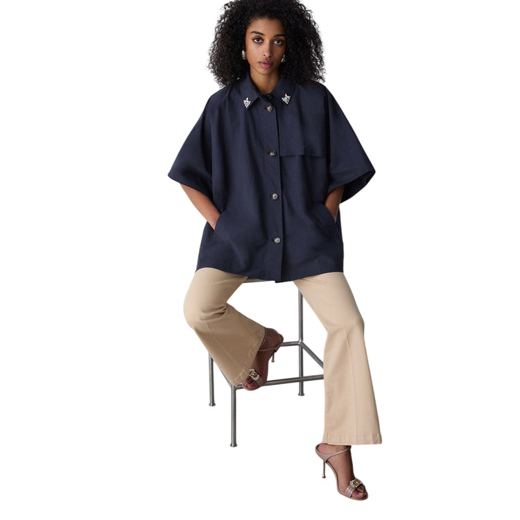 Trench Donna a mezza manica con colletto Blu modello