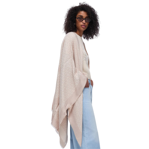 Poncho Donna con logo jacquard Beige