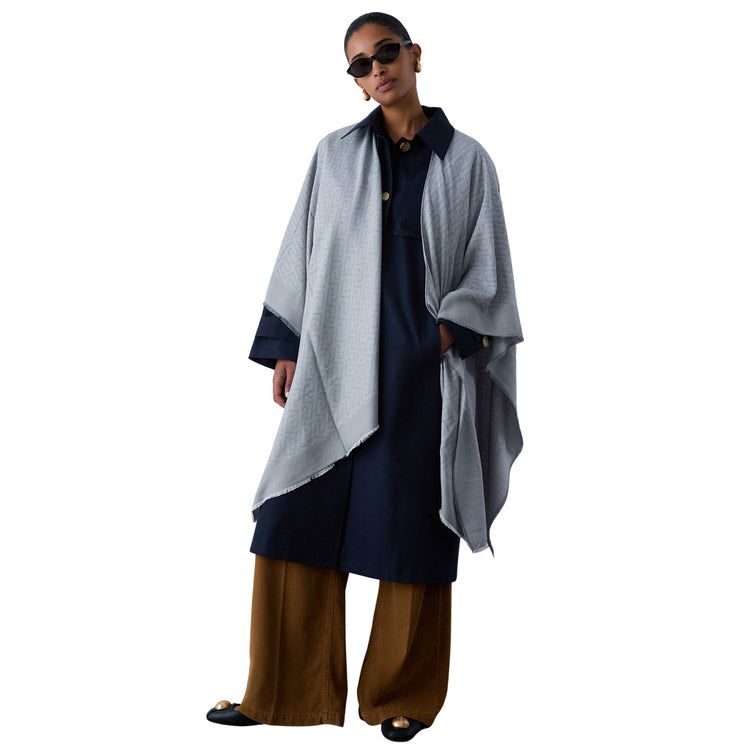 Poncho Donna con logo jacquard Grigio